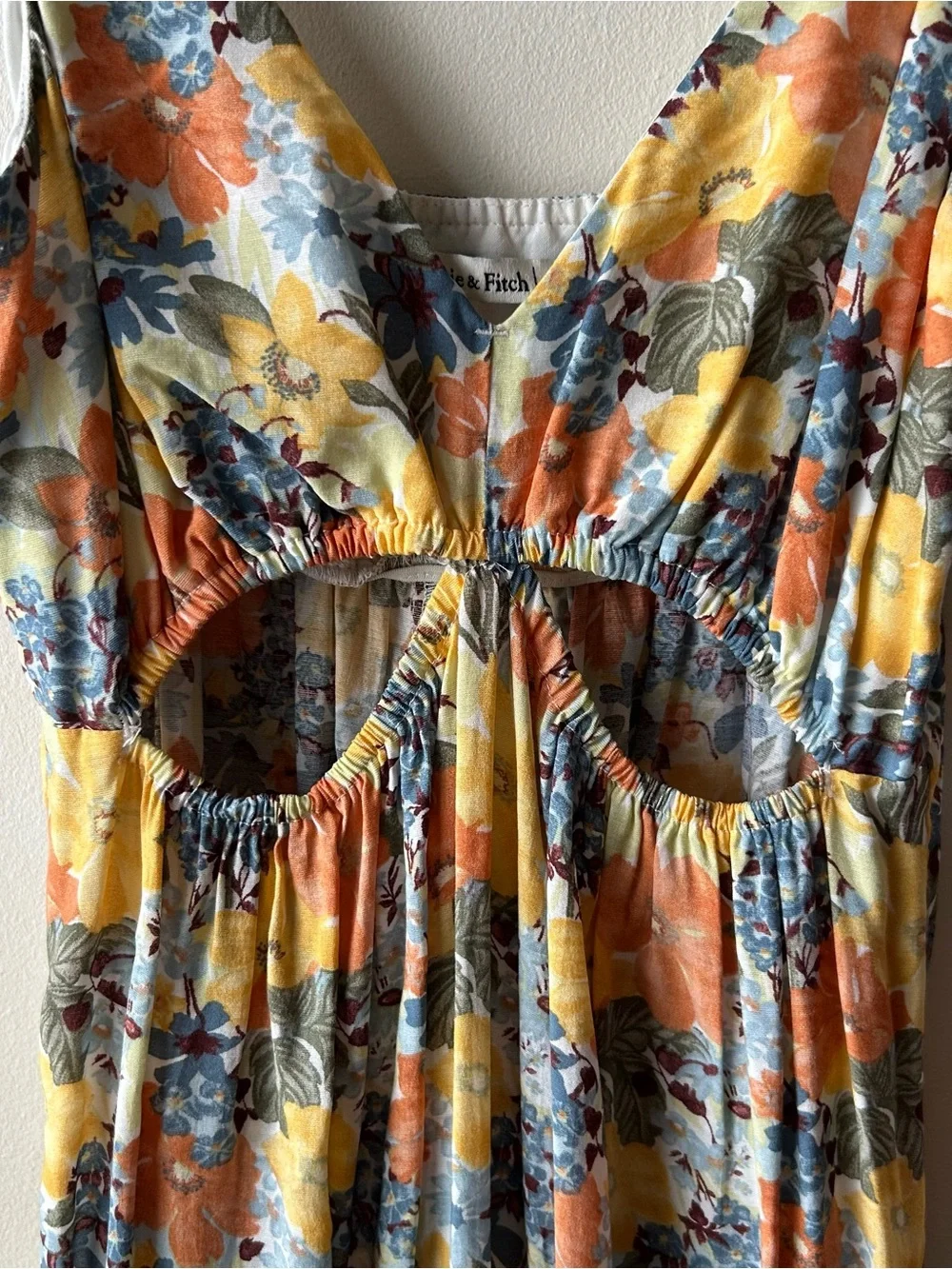 Abercrombie & Fitch Cutout Maxi Dress Floral Orange Yellow Blue Green S